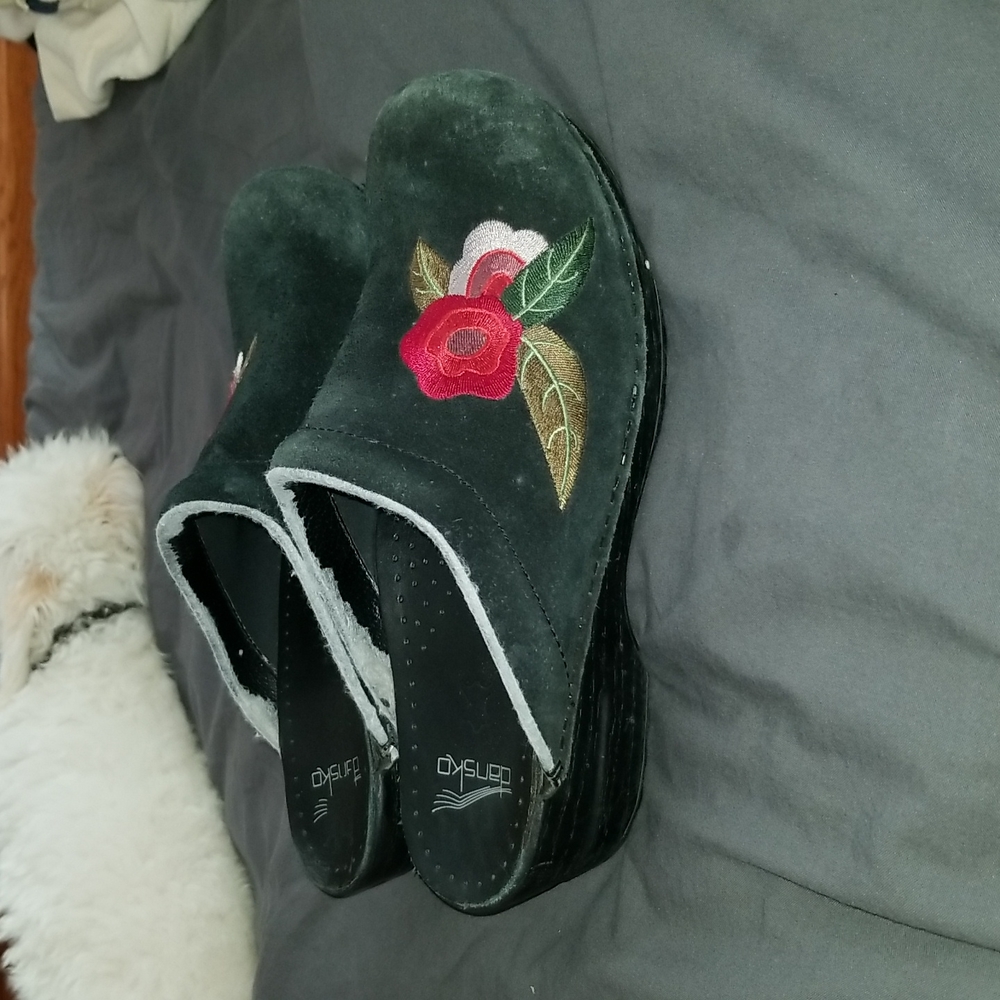 Floral Suede Dansko Embroidered Backless Clog Black